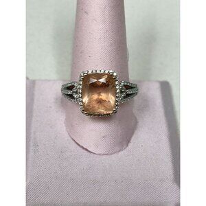UD Sterling Silver Pink & Clear CZ Halo Cocktail Ring Size 10 #46544